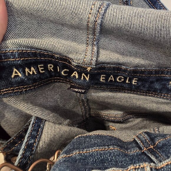 American Eagle Tomgirl Overalls Distressed Size XS Blue - Picture 5 of 10
